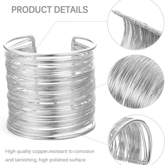 4 Pcs Gold Cuff Bangles for Women Wide Wire Adjustable Jewelry Set - Picture 2 of 7